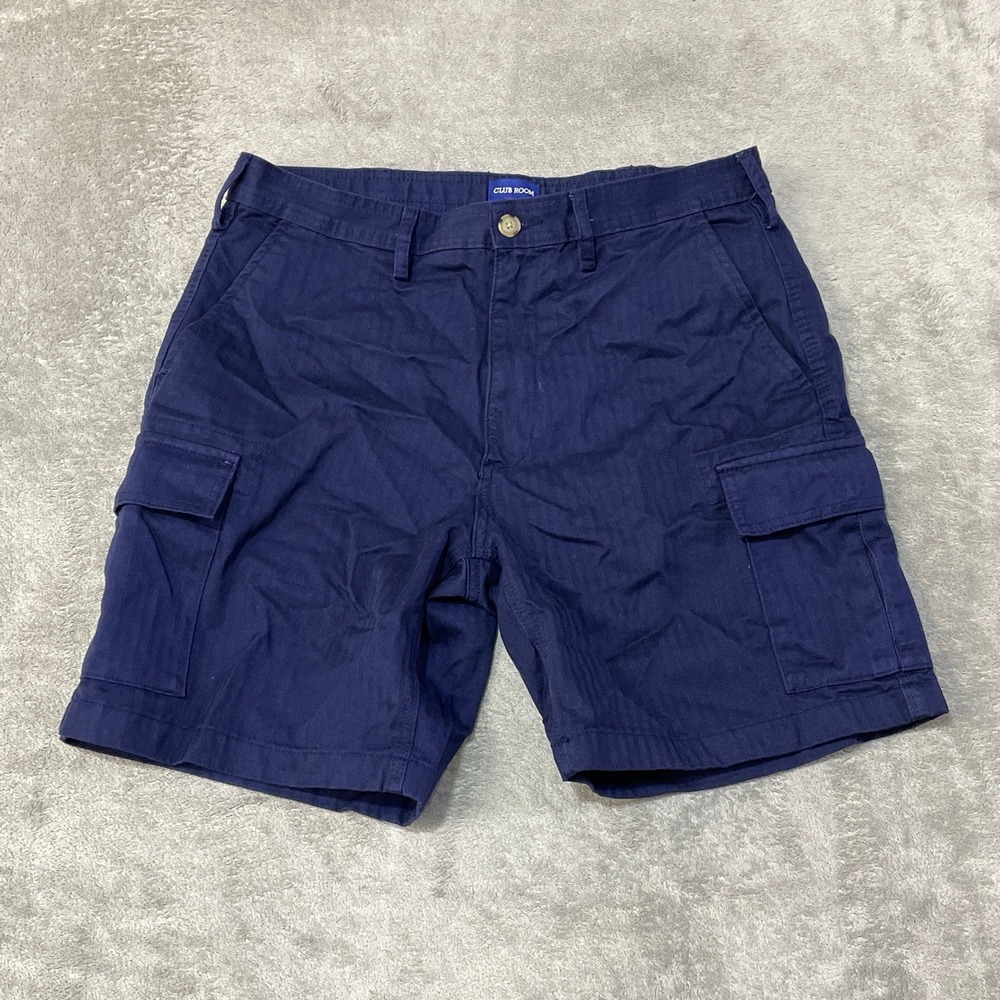 NWT Club Room Cargo 8" Short Men's 33 Blue Cotton Herringbone Navy